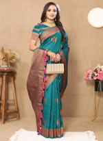 Soft Silk Sky Blue Festival Wear Zari Work Saree